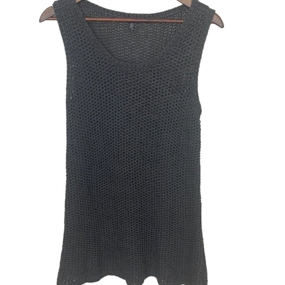 Eileen Fisher Organic Cotton Linen Open Knit Sleeveless Bateau Neck Gray Small‎